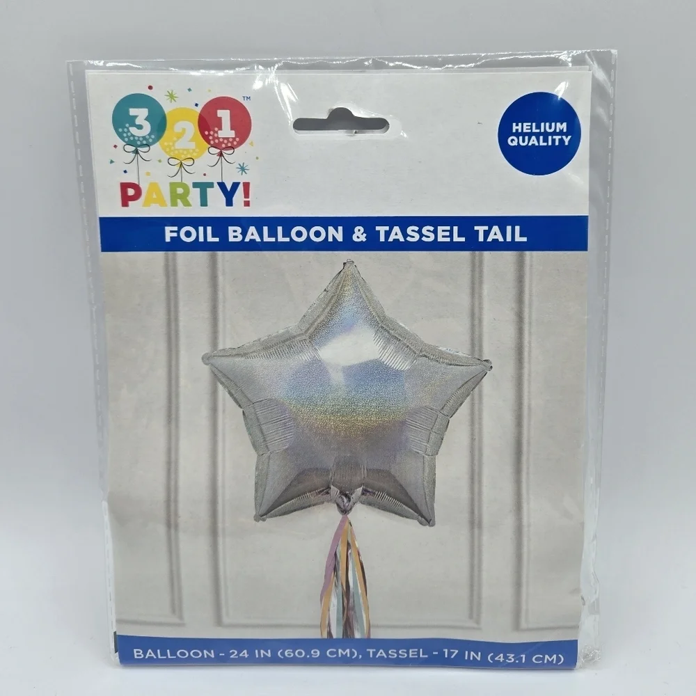 321 Party! Prismatic Star Foil Balloon with Tassel  24